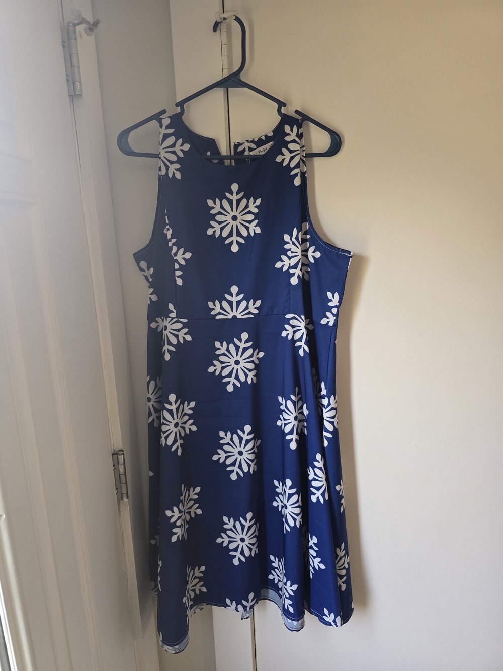 Women’s Navy Blue Snowflake Print A-Line Dress